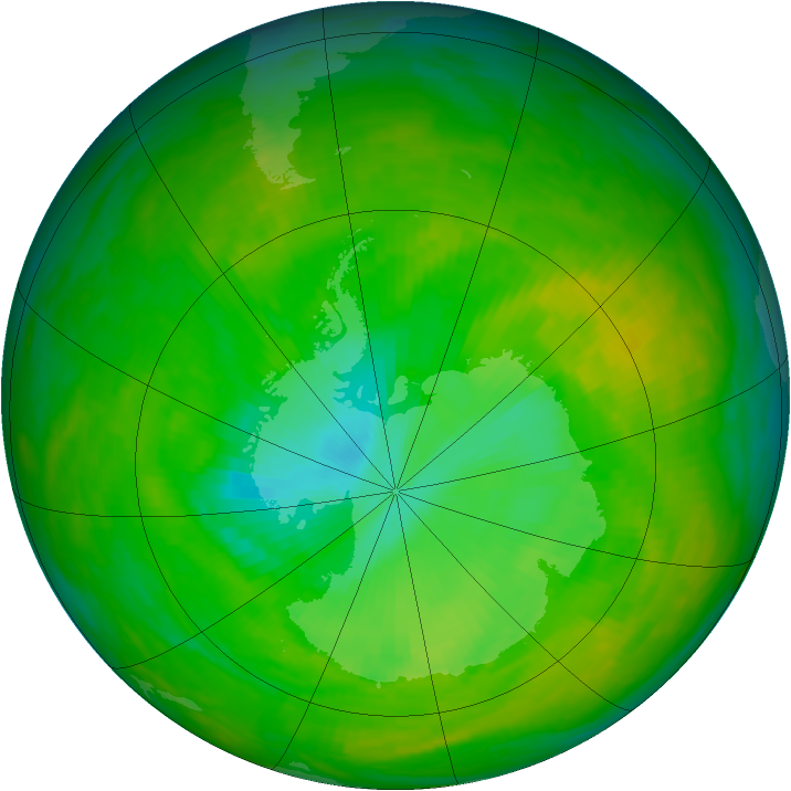 Antarctic ozone map for 07 December 1991